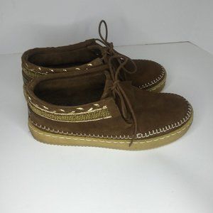 LaidBackLondon Tie-up Chukka Moccasin Handmade Beaded Ankle Boot EU 37 US 6